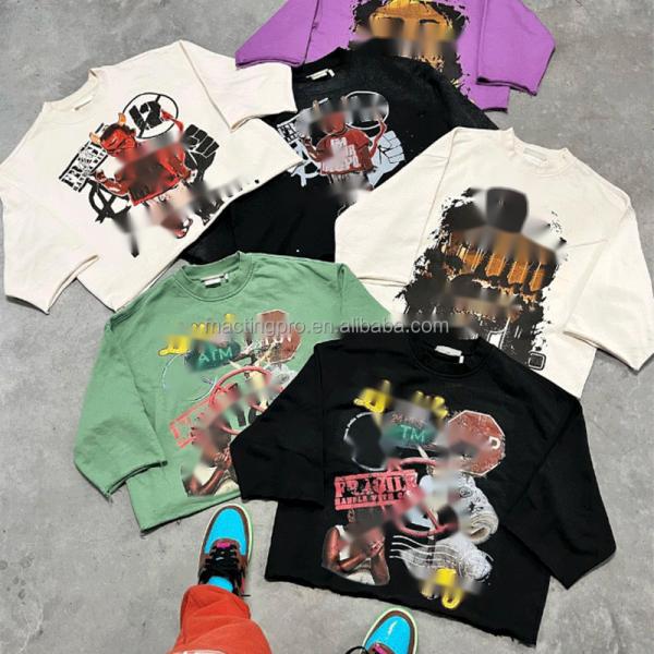 Long Sleeve Cropped Gym T Shirt Heavyweight Drop Shoulder Boxy T-Shirts Custom