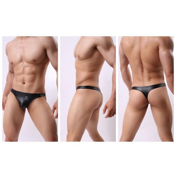 Mens String Bikini Briefs Underwear Man Black Red Grey Faux Leather Thongs Sexy Tanga T Back