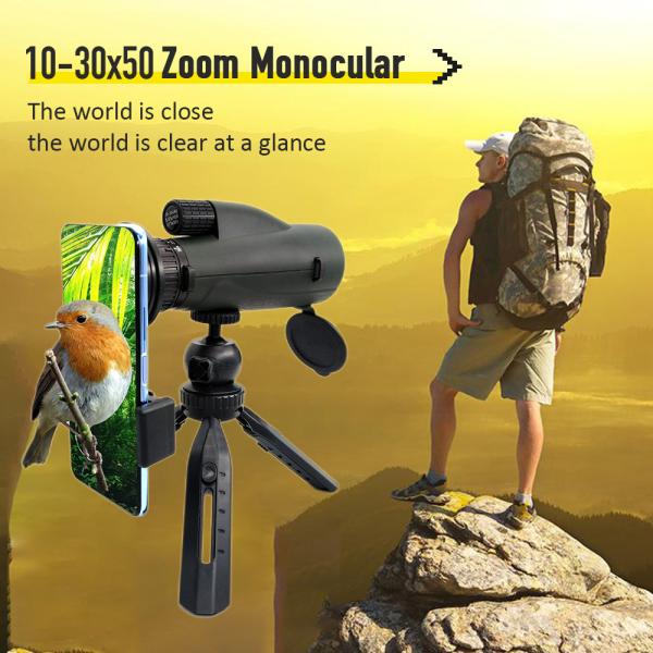 HD 10-30x50 High Power Monocular Telescope Zoom Monocular For Mobile Phone