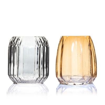 High Fashion Wave Top Embossed Smoke Ion Plating  Glass Vase