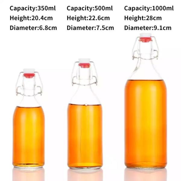 Round 600ml Glass Bottle With Stopper Caps Carafe Swing Top Beer Bottle Kombucha Bottle Beverage