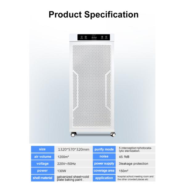 1200m3/h Portable Plasma Air Purifier 150m2 CADR 600 Photocatalyst