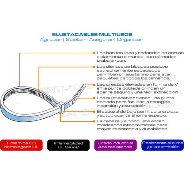Bridas autoblocantes plasticos multiusos de resistencia industrial con CE, ROHS, REACH, UV 4
