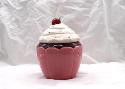 3D Ice Cream Pink Ceramic Canisters , Ceramic Cupcake Cookie Jar With Lid Size Custom