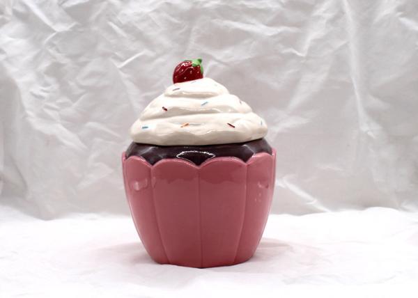 3D Ice Cream Pink Ceramic Canisters , Ceramic Cupcake Cookie Jar With Lid Size Custom