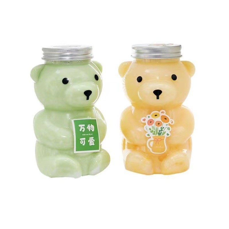 Plastic Juice Milktea Bottle with Cap Reusable Bear Shape