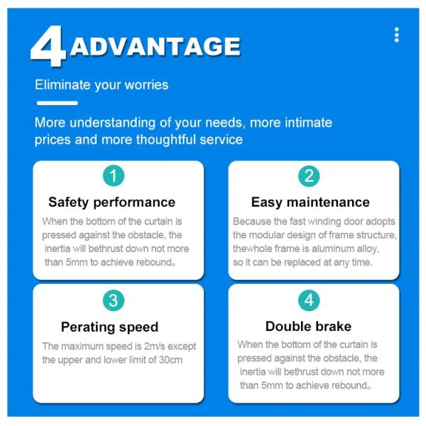 Motor Power 0.75KW High Speed Spiral Door Air Permeability≤2.0m3/ m2.s Opening Speed 0.8m/s Hard Fast Rolling up Door