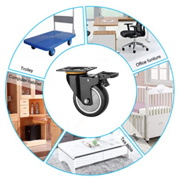 Black PU Caster With Bolt Hole 4 Inch