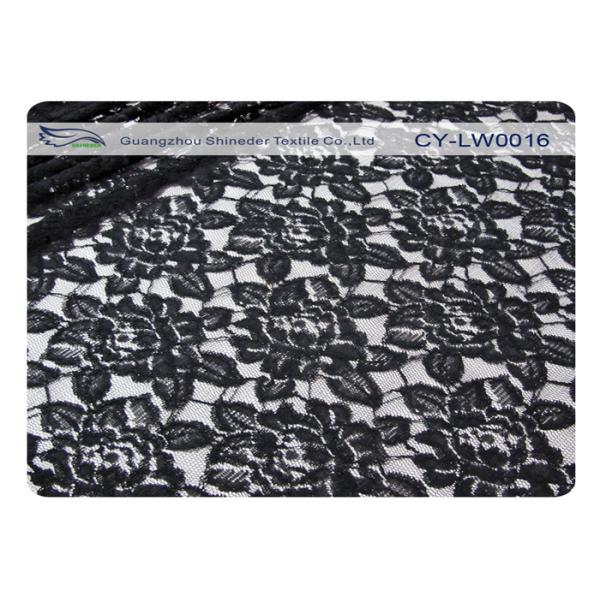 Black Flower Cotton Nylon Lace Fabric , 65% Nylon + 35% Cotton CY-LW0016