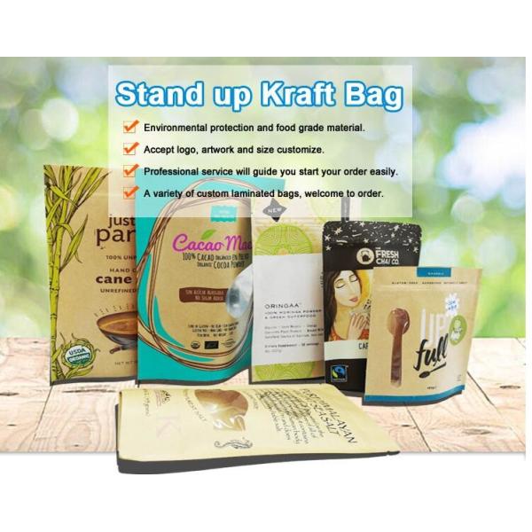 Resealable kraft paper zipper bags brown kraft paper bags paper pouch with custom logo