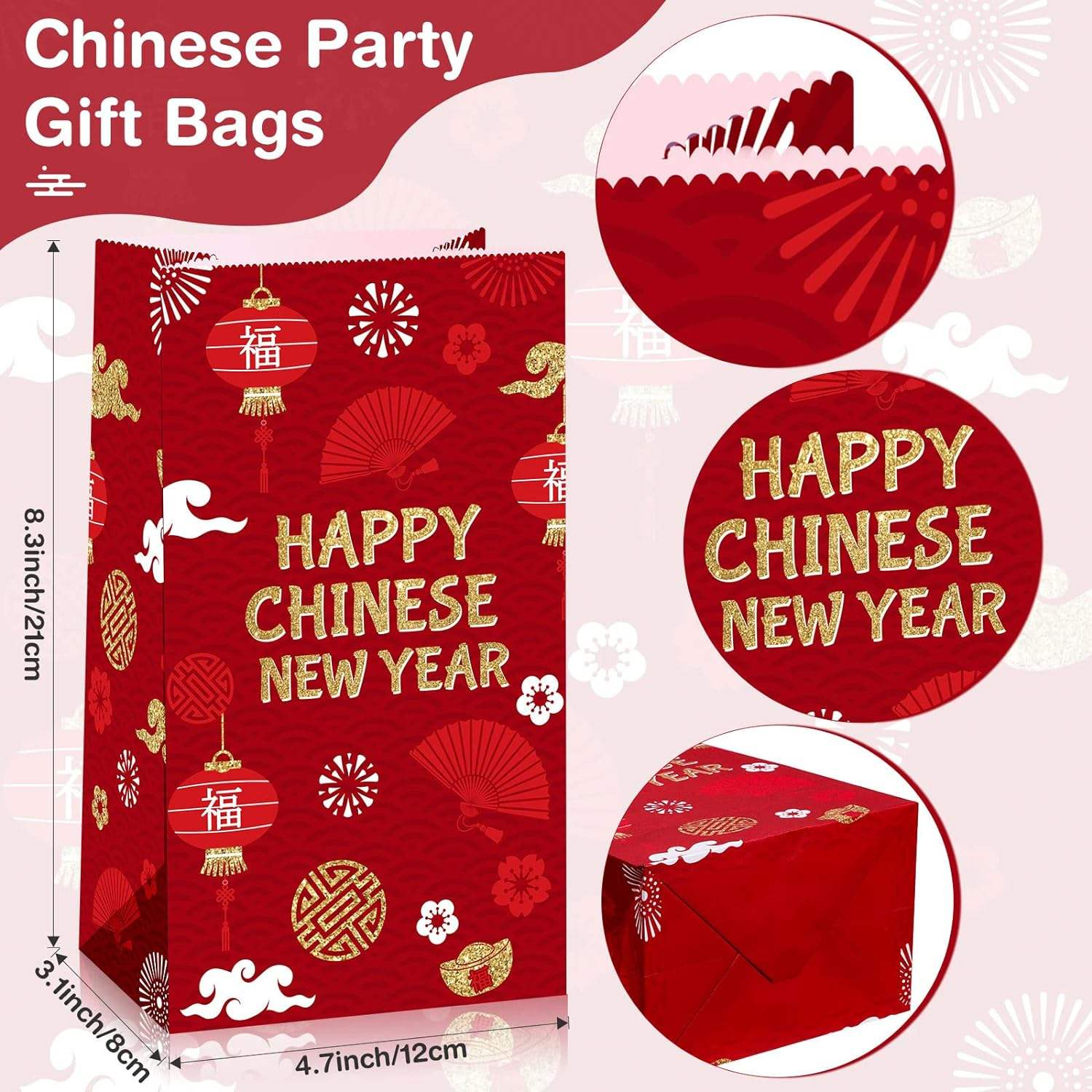 Custom Candy Party Decoration Good Luck Lantern  SOS Block Bottom Red Paper Chinese New Year Gift Bag