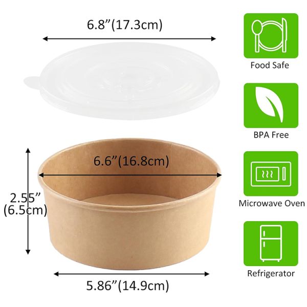 Hot Food Takeaway Eco Containers Biodegradable Kraft Paper Bowl with Lid
