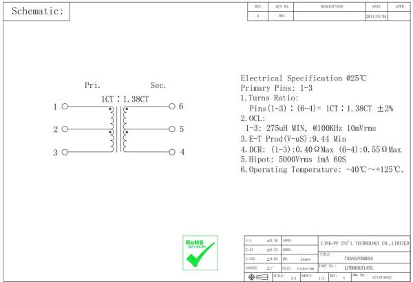760390011 Lan Discrete Transformer Modules Audio And Signal Flyback POE LPB06024ANL