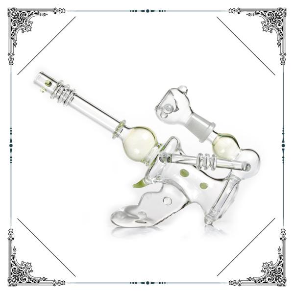 Gun Shape Glass Water Pipe Glass Bubbler 8 Inches Height 14.4mm Joint Size