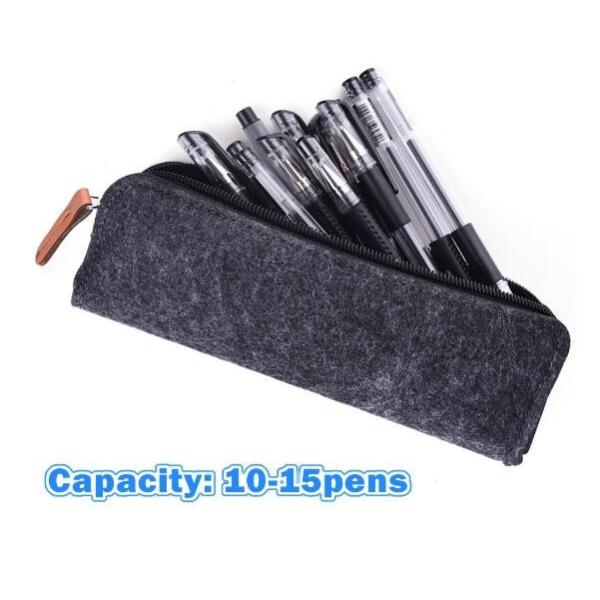 Dark Gray Felt Zipper Pencil Bag For Middle Schoolers Multi Use High Strength