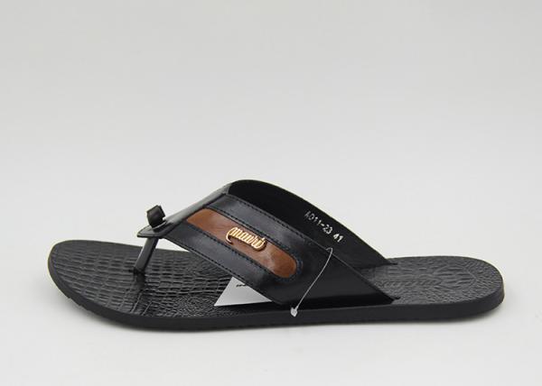 Breathable Mens Leather Slippers Comfortable Black Flip Flop Slippers For Home