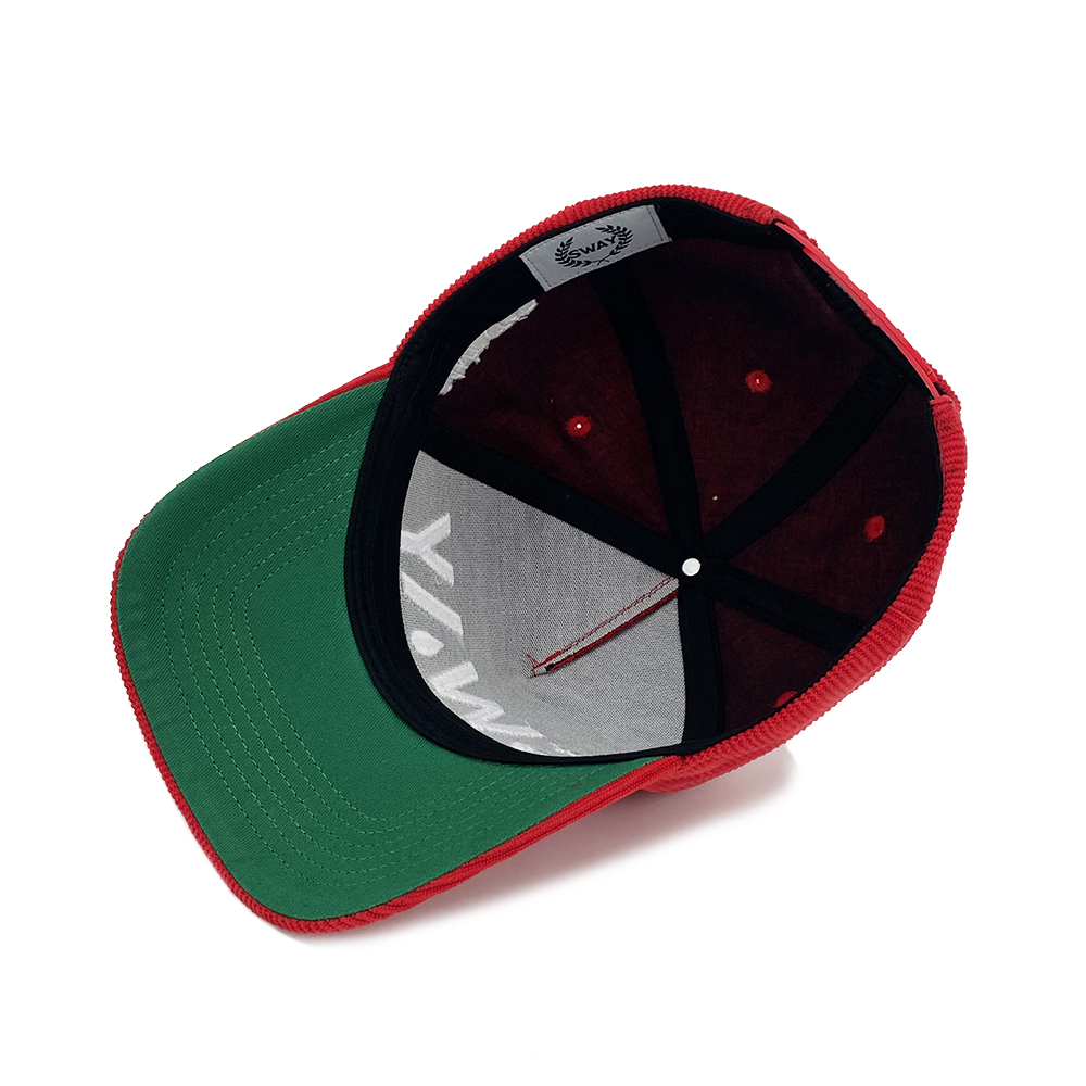 3D Embroidery Corduroy A Frame Snapback Hats 5 Panel Curved Brim Red Gorras With Inside Label