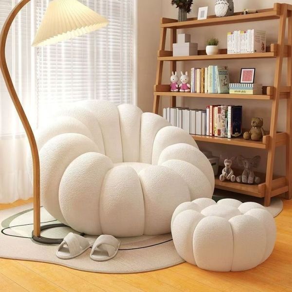Modern Single Lazy Sofa Pumpkin-Shaped Tufted Beanbag Reclining Comfortable Small Sofa for Apartment Living Room Bedroom