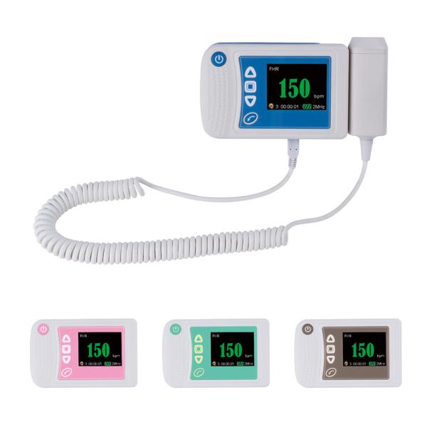 Three color available digital fetal doppler ultrasound equipment baby heart rate monitor