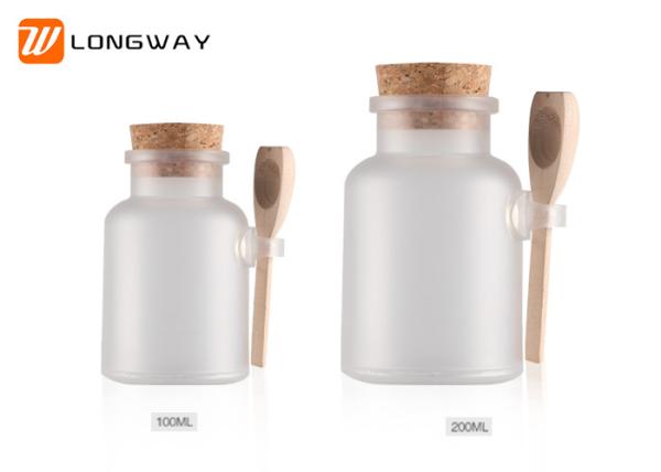 100g  200g ABS Plastic Cosmetic Jars Matte Bath Salt Container With Wooden Spoon