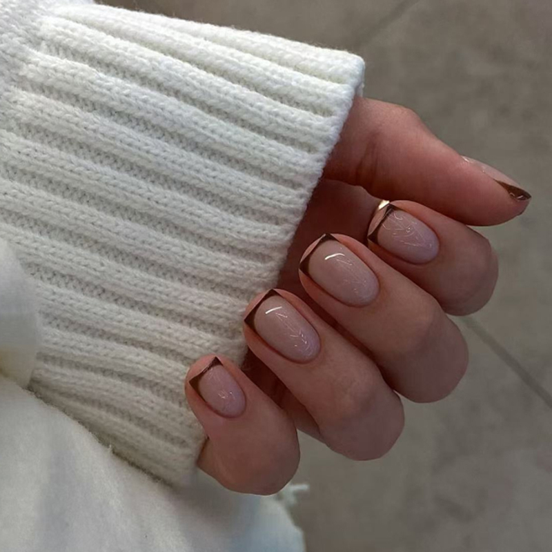 French Tip Short Square Nails Pattern Press On Nails 24pcs For Girls