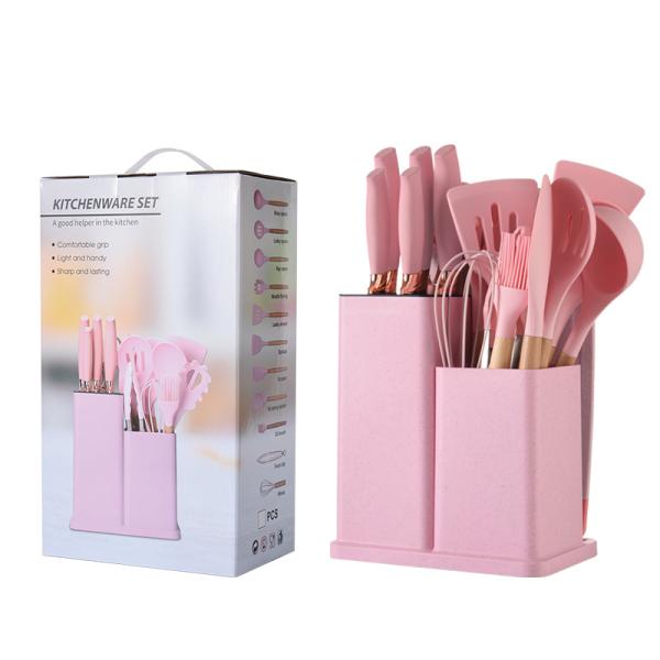 19 Pcs Wooden Handle Silicone Kitchenware Set for Cooking Tools and Stocked Restaurant