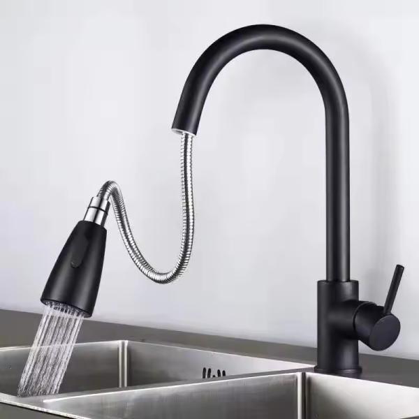Contemporary Style Blackened Kitchen Faucet with Dual Mode Outlet and Single Handle