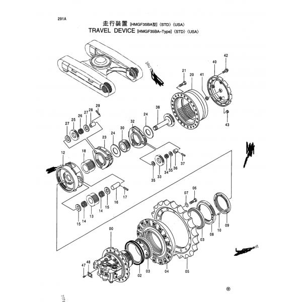 Assy de transporteur de boîte de vitesse de voyage de 1019147 d'EX200-5 EX200-3Planetary pièces de vitesse 1er 2ème 3ème