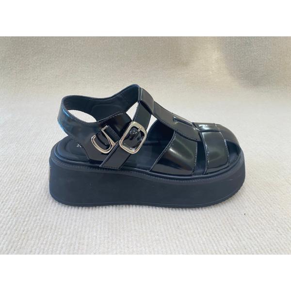 Fashion Black Velvet Platform Sandals Bright Surface Summer