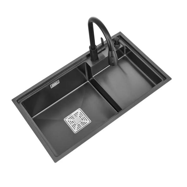 Black Double-bowl Stainless Steel Basin Included Accessories and Drainer Included