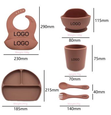 Portable Silicone Tableware Baby Feeding Set With Plate Feeding Spoon Cup Bowl Bib