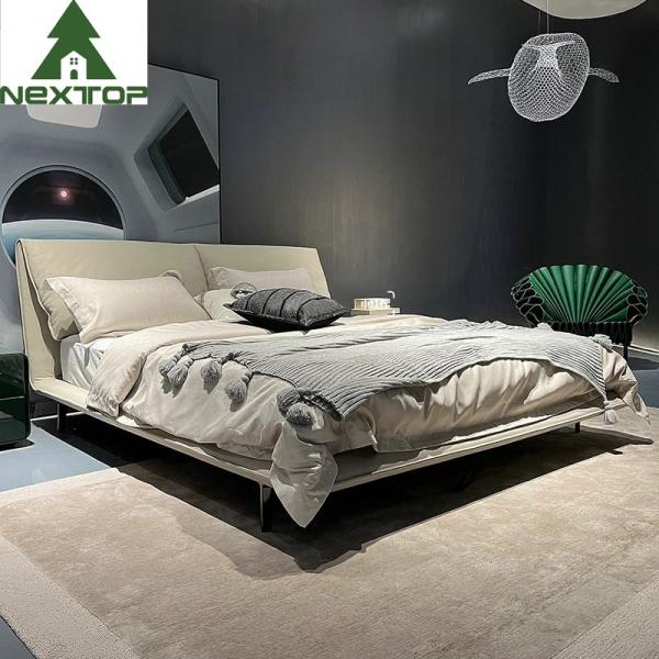 Stainless steel Upholstered Bedroom Sets Modern White Leather King Size Bed