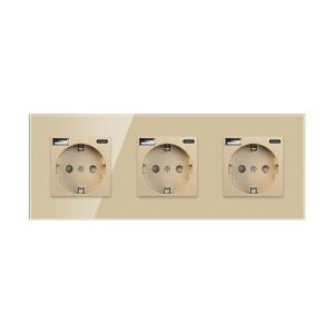 CE certification Wall 3USB Type-C Socket with 3500W Rated Power Tempered Glass Panel and Round Mounting Box 