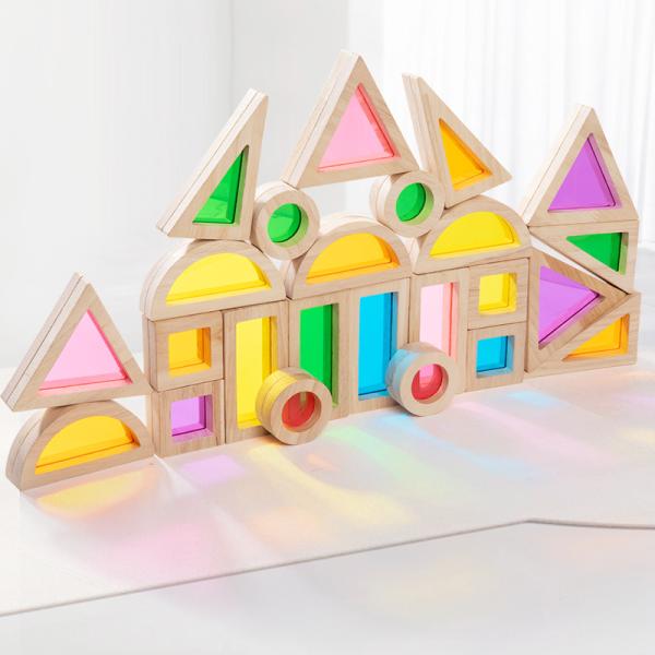 Montessori Wooden Toys Rainbow Sensory Stacking Blocks Acrylic Building Blocks for Kids