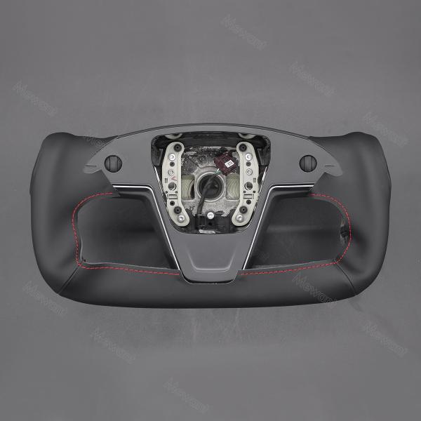 Custom Hand Stitching Black Smooth Leather Steering Wheel Cover for Tesla Model S X 2021 2022 2023