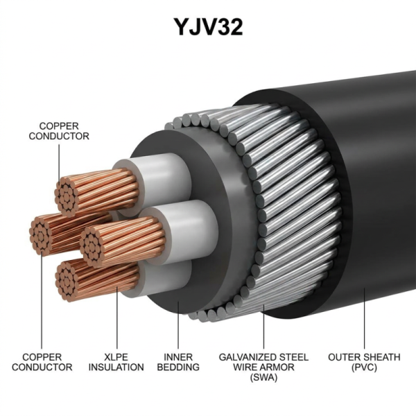 YJV32 High Voltage XLPE Insulated Power Cable Copper Core PVC Sheathed SWA Armoured Cable
