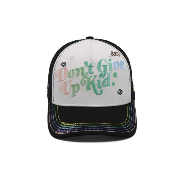 Custom 5 Panel Trucker Cap 3d Puff Embroidery Patch Logo Mesh Snap Back Truck Cap