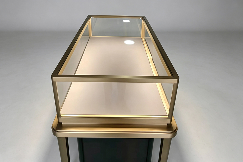 Luxury Gold‑Framed Jewelry Counter With Side Pull‑Out Display Trays & Storage Drawers