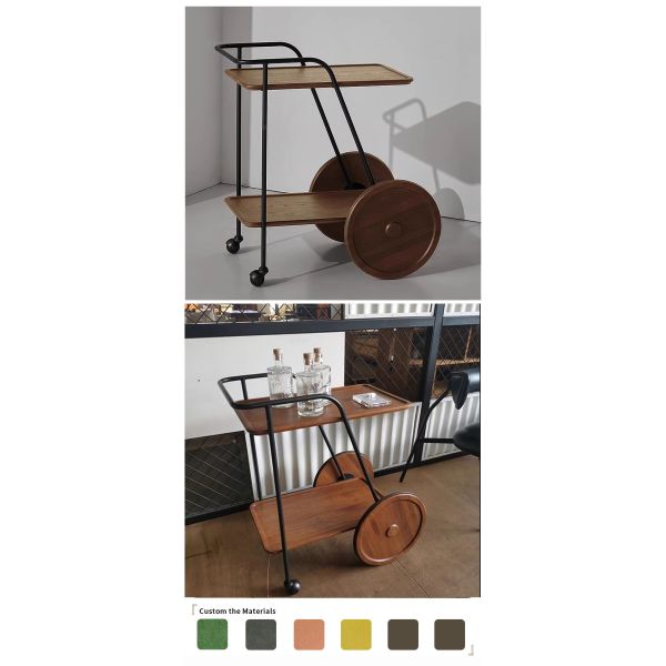 MOYI Luxury Beverage Decoration Dining Car, Solid Wood Metal  Table, Mobile Storage , bar Cart, Wine Rack