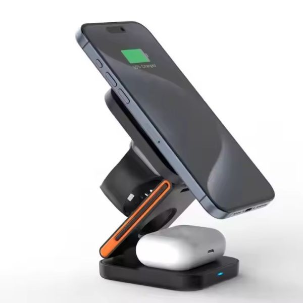 3 In 1 Desk Phone Watch Earbud Charger Magnetic Bamboo Wireless Fast Charging Dock 15W