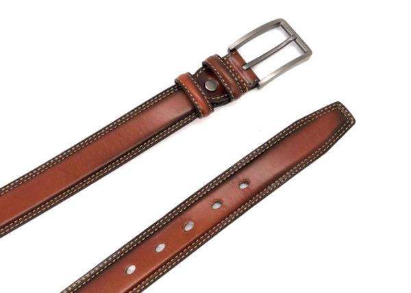 Brown Mens Leather Dress Belt Feather Edge Double Stitching With Zinc Alloy Pin Buckle