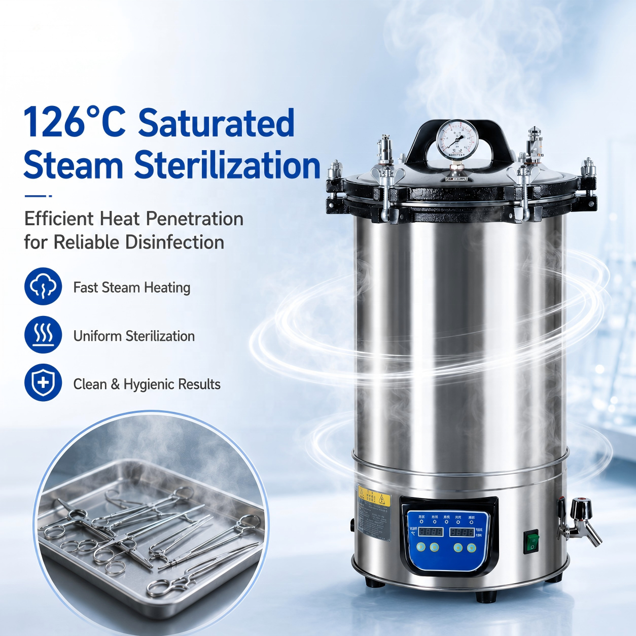 Laboratory Autoclave 24 Liter 18 Liter Pressure Steam Sterilizer with Digital Display Panel