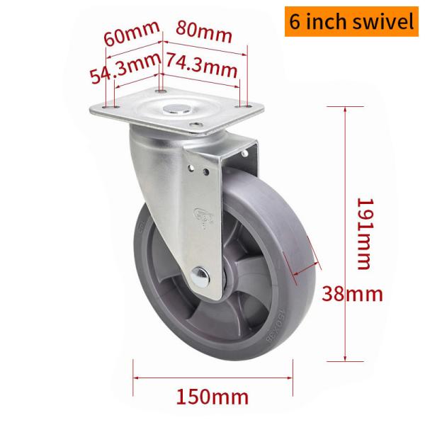 EDL Medium Duty 6inch Caster TPE Plate by Rigid , Swivel and Brake Type 200kg 666P-56