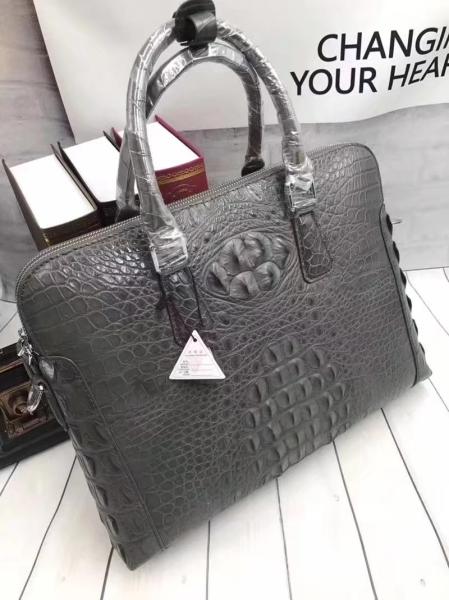 Genuine Crocodile Skin Men's Gray Laptop Briefcase Handbag Authentic Real Alligator Leather Businessmen Working Totes