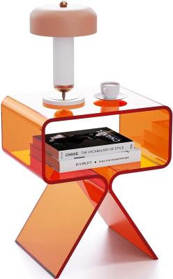 Clear Orange Acrylic Bedside Table Perspex Bedside Table Display Living Room Coffee Table