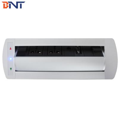 Customized aluminum universal power motorized overturn tabletop power socket with usb charger