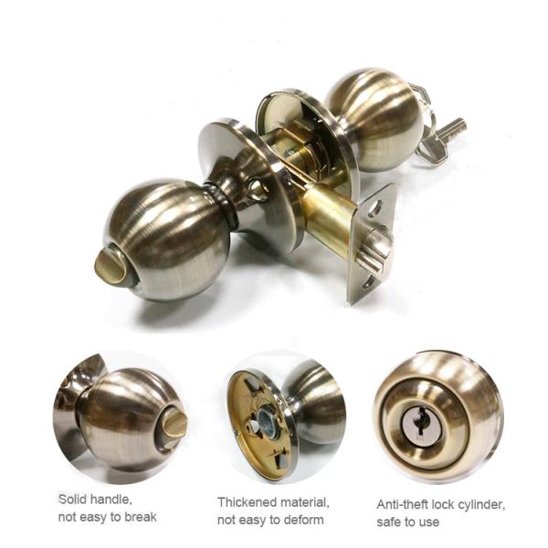 Surface Mounted Cylindrical Knob Door Lock in Satin Nickel Finish for Hotel Bathroom