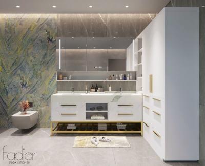 O gabinete de banheiro Fadior de aço inoxidável de design moderno com moldura de ouro