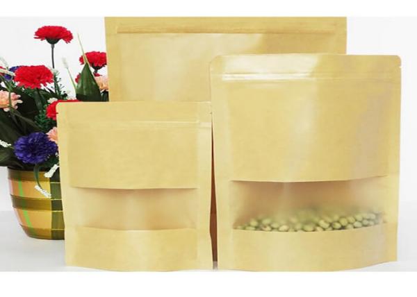 Customized Flexible Pouch Packaging 5g Kraft Paper Bags Clear Front Printed Laminated