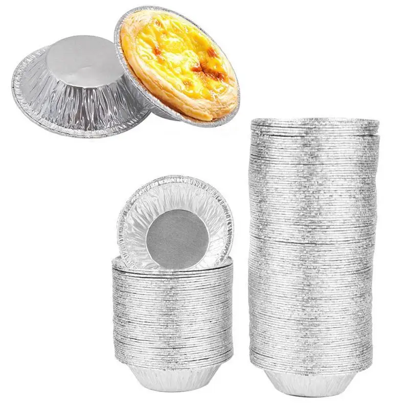 100pcs Disposable Aluminum Foil Tart Pan Mini Pot Plate Tin Pie Bake Tray Of Suitable